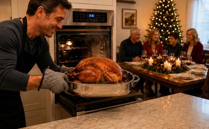 Taking turkey out of the oven